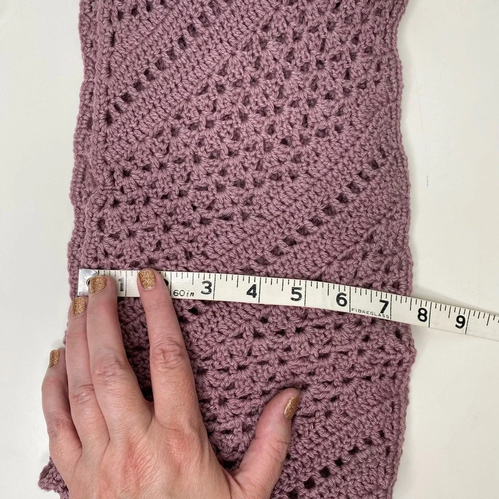 Handmade Crochet Infinity Scarf Mauve‎ Pink Open Weave Cozy Winter Accessory